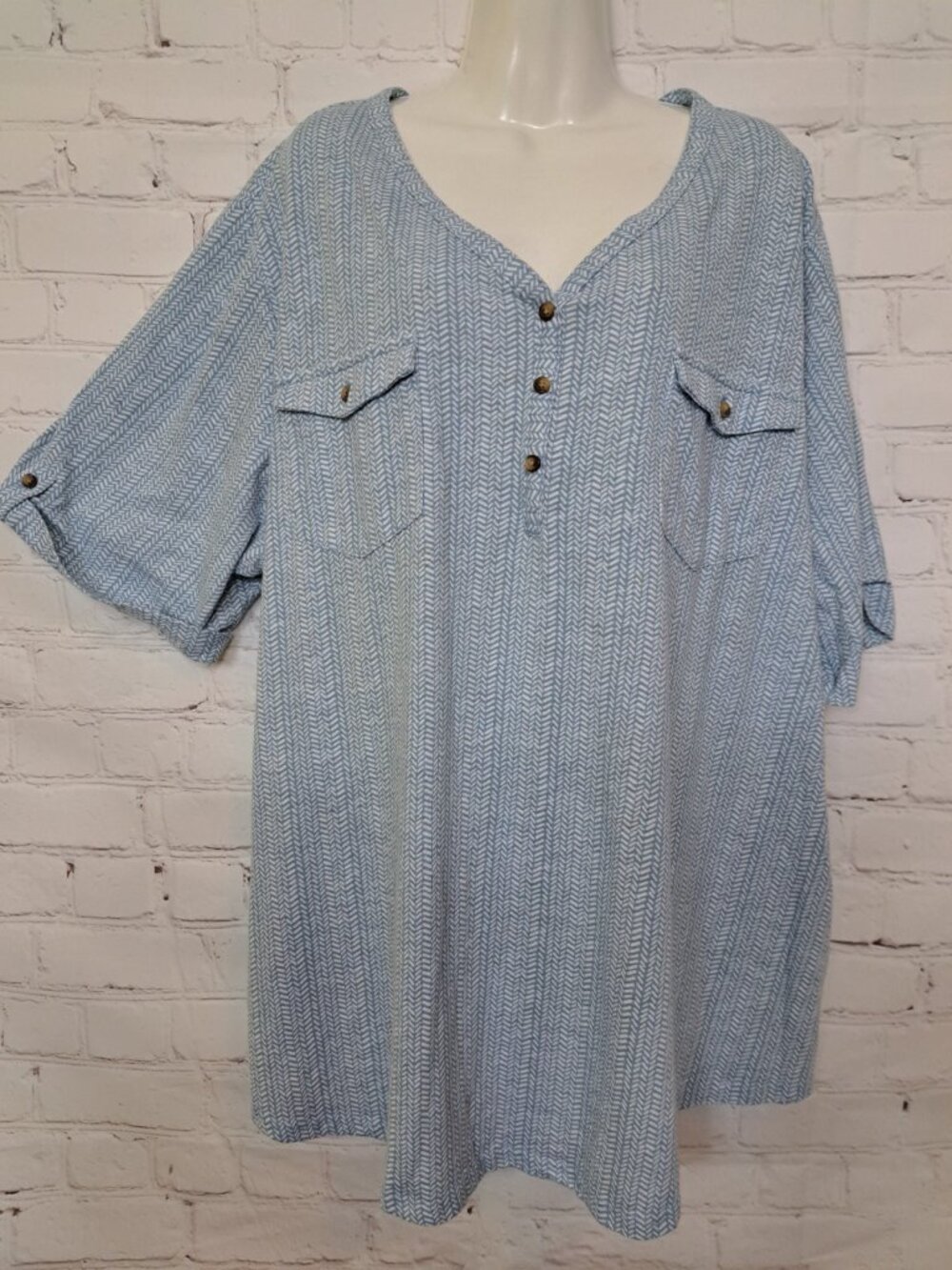 Croft & Barrow Herringbone Print 60% Cotton Top Size 3X